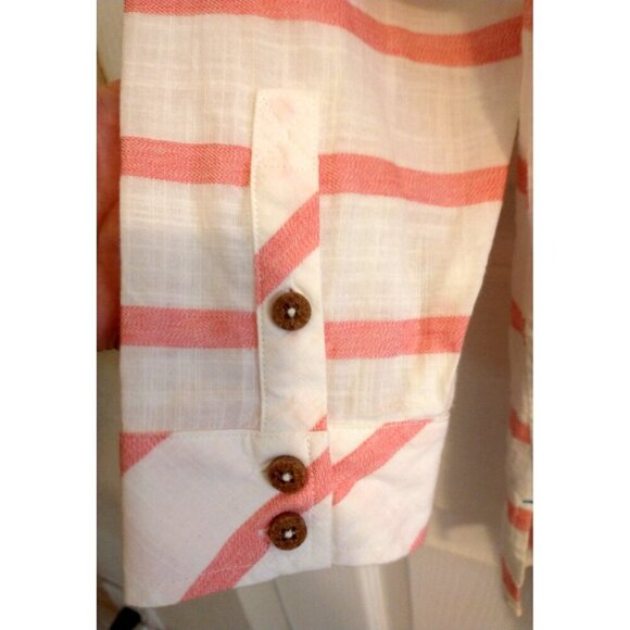 Soft Surroundings Half-Button Tunic Shirt Hi-Low Pockets Cotton Pink & White - L - Picture 5 of 8
